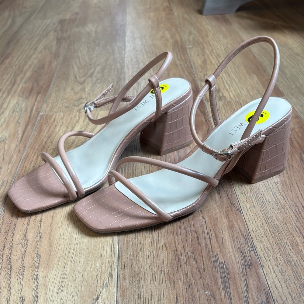 Nine West Croc-Embossed Block Heel Sandals